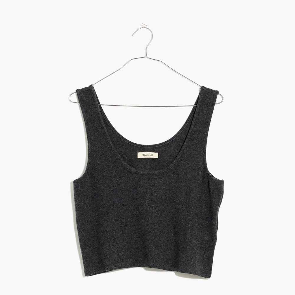 MADEWELL Brushed Ribbed Tank Crop Top In True Black - Picture 4 of 6